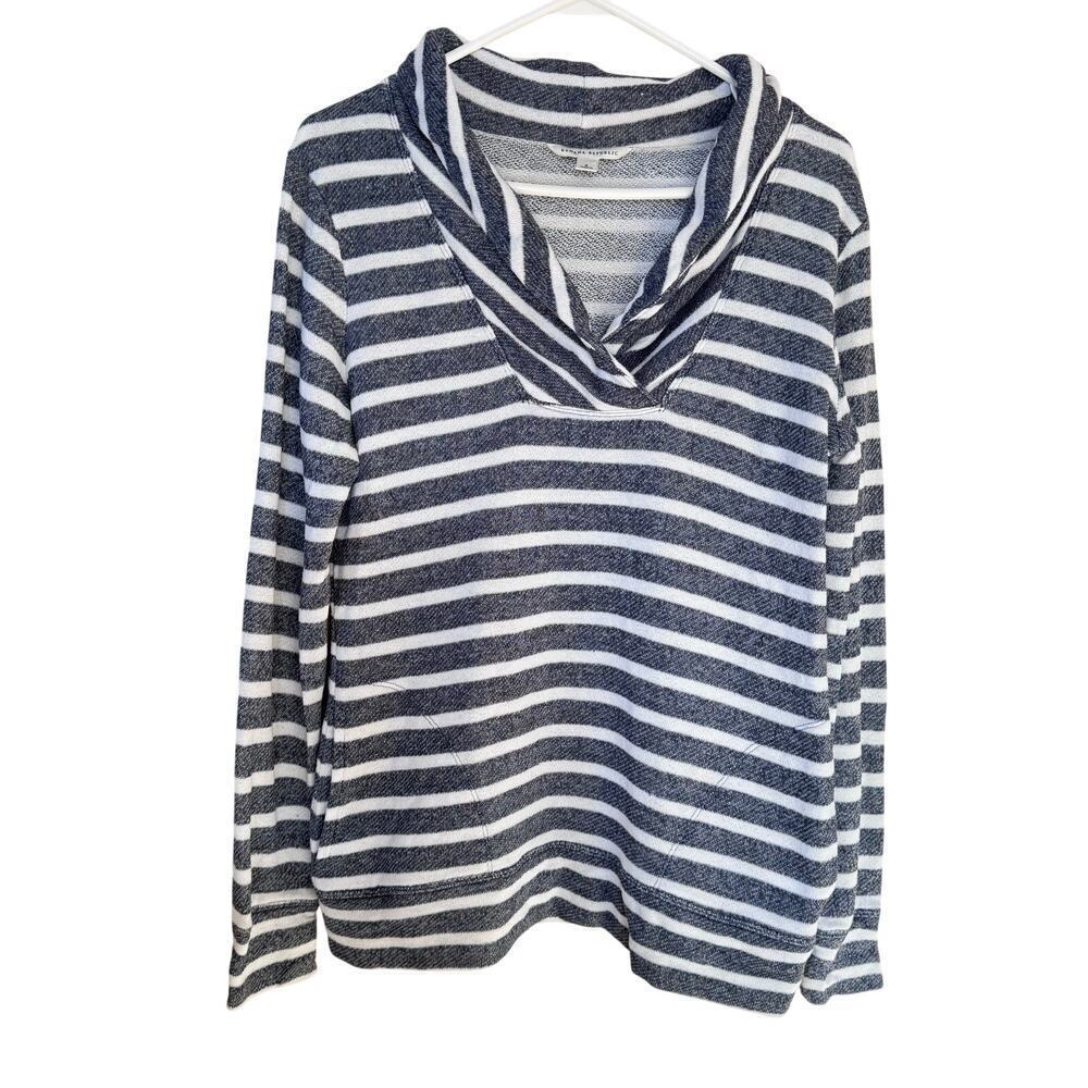 Banana Republic Womens Terry Cloth Sweater Blue Striped Popover Fisherman Beach